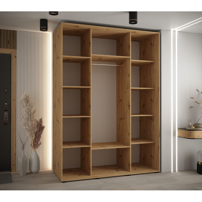 3 Door Manufactured Wood Wardrobe, 235" H x 170" W x 60" D, Natural