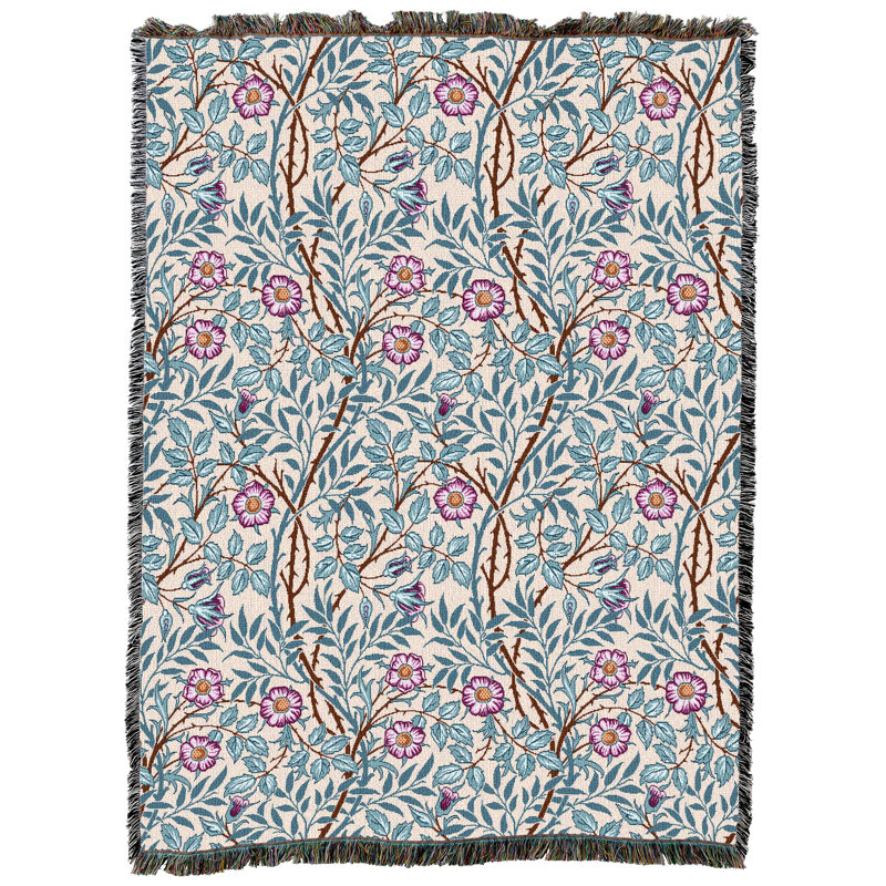 Couverture Pure Pure Weavers William Morris Sweetbriar Frost XL - artisanat - jeté en coton tissé - fabriqué aux États-Unis (82 x 62)