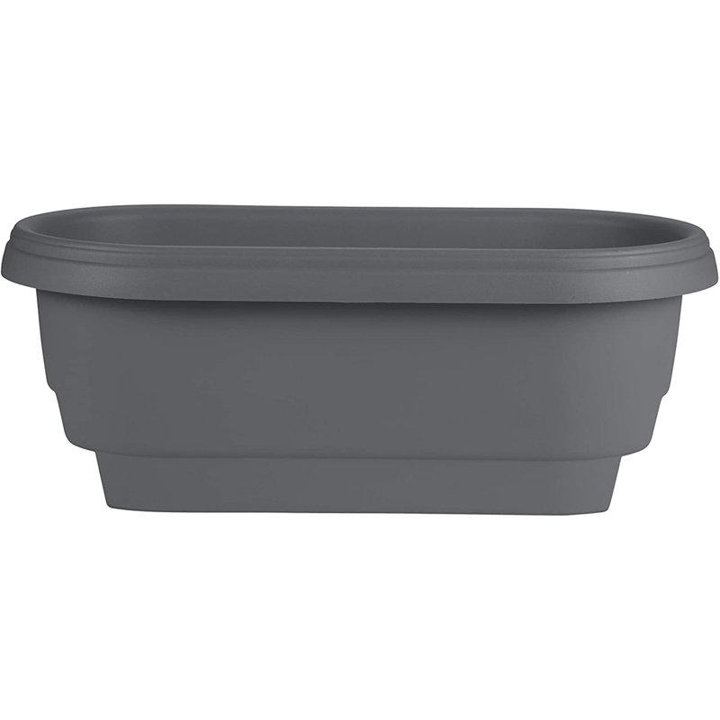 Classic Deck Rail Traditional Plastic Indoor/Outdoor Wide Oval Planter, 10" H x 24" W x 14" D, Charcoal