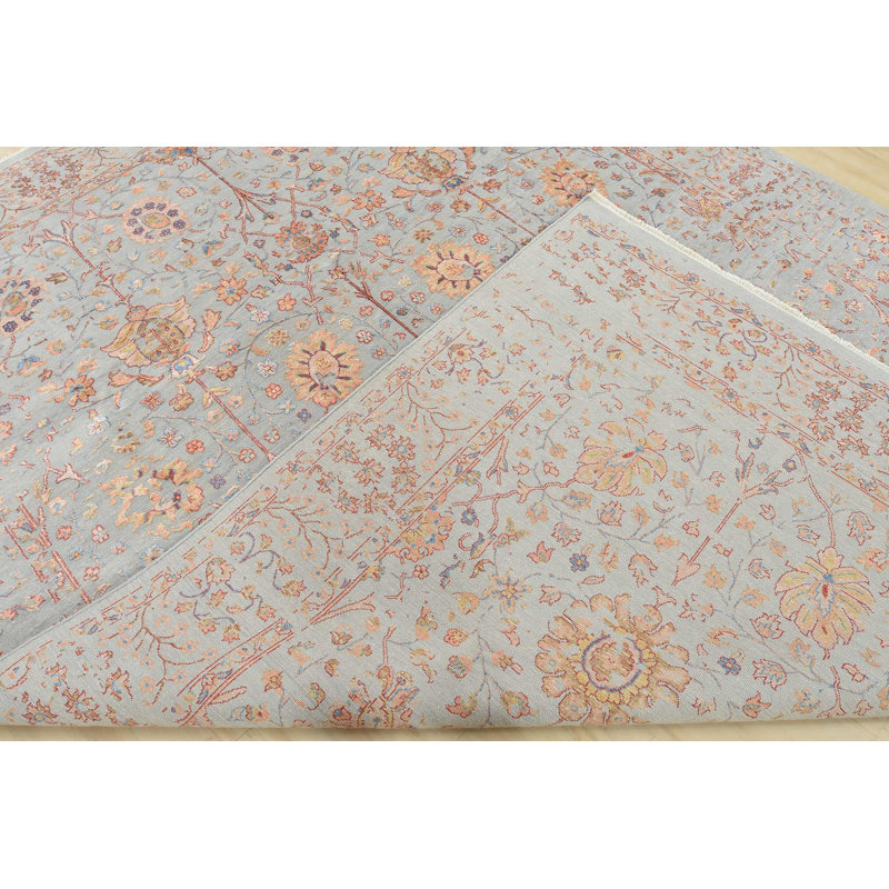 Tapis brun / bleu en laine noué à la main de conception unique 9 pi x 12 pi 6 po