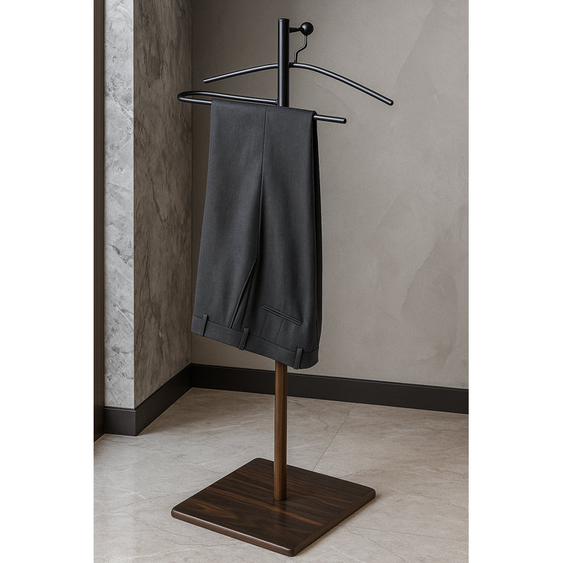 Zake Steel Freestanding Valet Stand, Black/Walnut