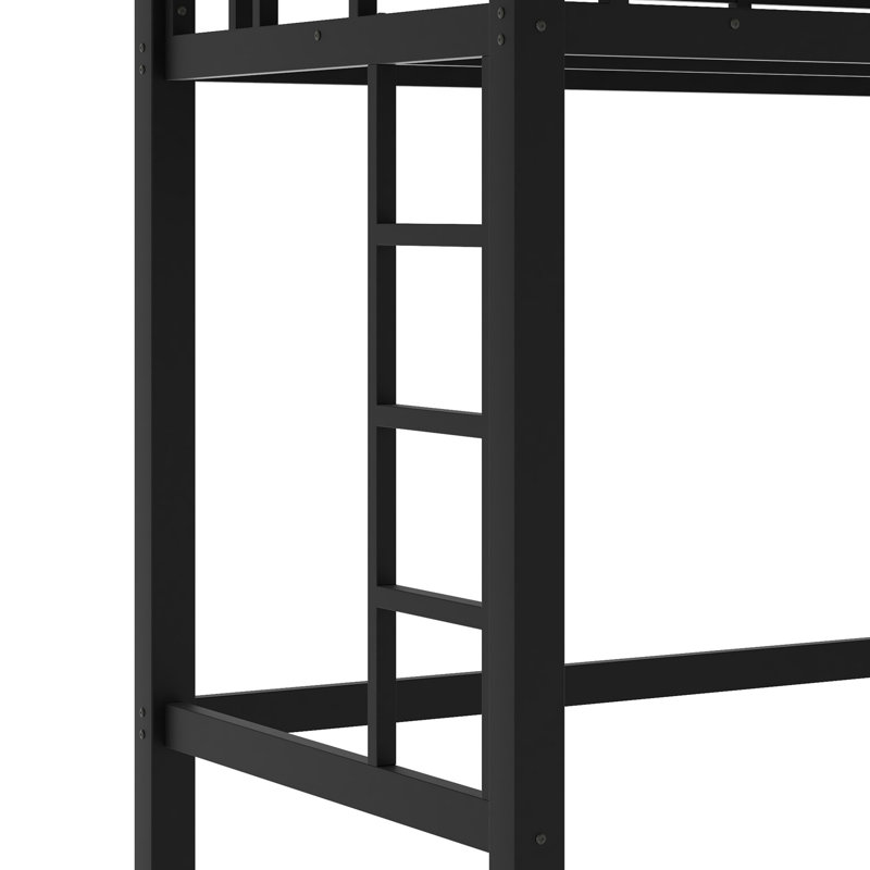 Lit mezzanine robuste en métal, avec échelle facile à monter et garde-corps de sécurité, Lit simple