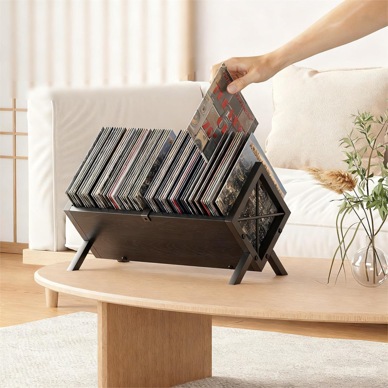 Record Storage Rack, Multi-Functional Organizer for Albums, Magazines & Books, Stylish Display Stand for Home, Black