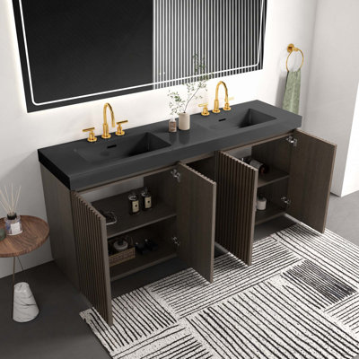 72" Large Storage Freestanding Bathroom Vanity With Sink For Modern Bathroom, One-Piece Quartz Sink Basin Without Drain And Faucet
