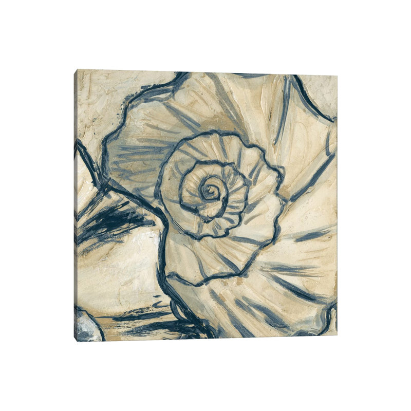 Navy Seashell Spiral II by Megan Meagher - Wrapped Canvas Painting, 93.98 cm H x 93.98 cm W x 3.175 cm D