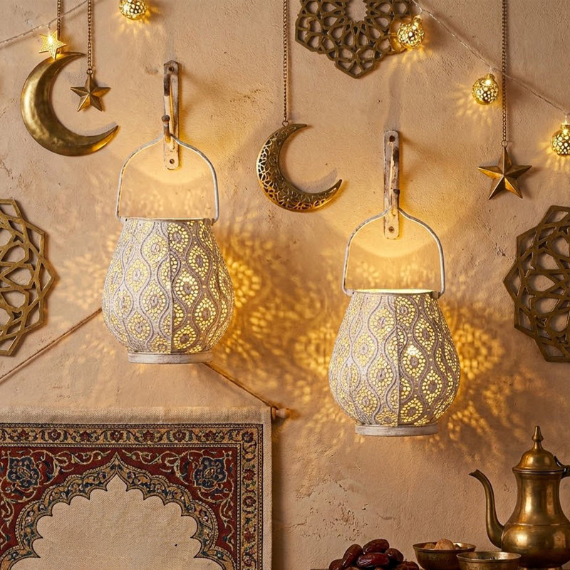 JHY DESIGN Set of 2 Moroccan Decorative Lamps 8'' High Battery Powered Cordless Lamp