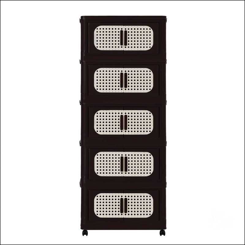 Armoire de rangement pliante de 20 pouces de large avec 5 niveaux, porte magnétique et roulettes pour une utilisation polyvalente et une mobilité facile