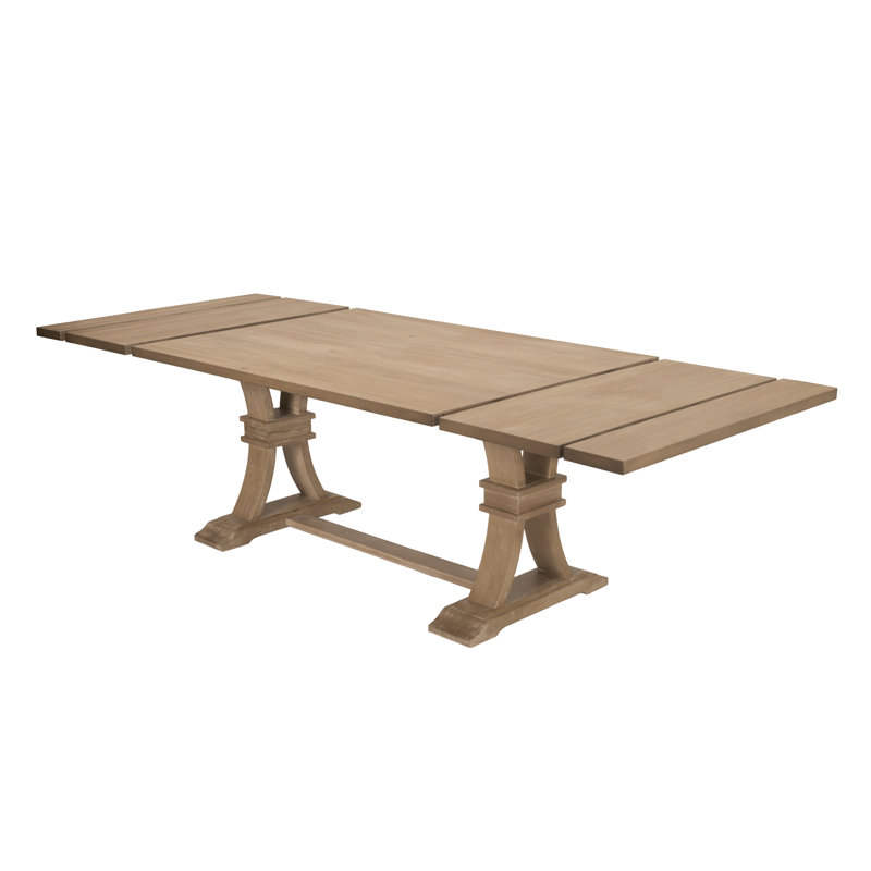 Dions Extendable 72" to 104" Table with Rustic Wood Dining Set and Linen Tufted Chairs, 9, Beige , Natural Rustic