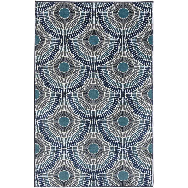 Tapis intérieur / extérieur bleu en polypropylène touffeté à la machine Mekiah, Rectangle 4 pi x 6 pi