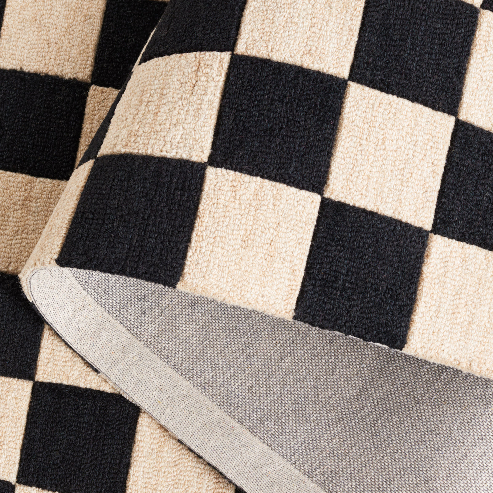 Freesia Black Beige Hand-Tufted Checkered Rug, Rectangle 6' x 9'