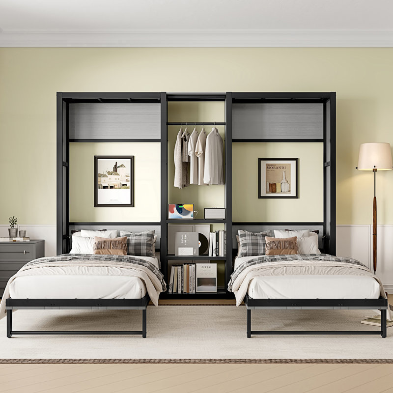 Lit escamotable simple et simple, lit escamotable pliable en métal avec garde-robe