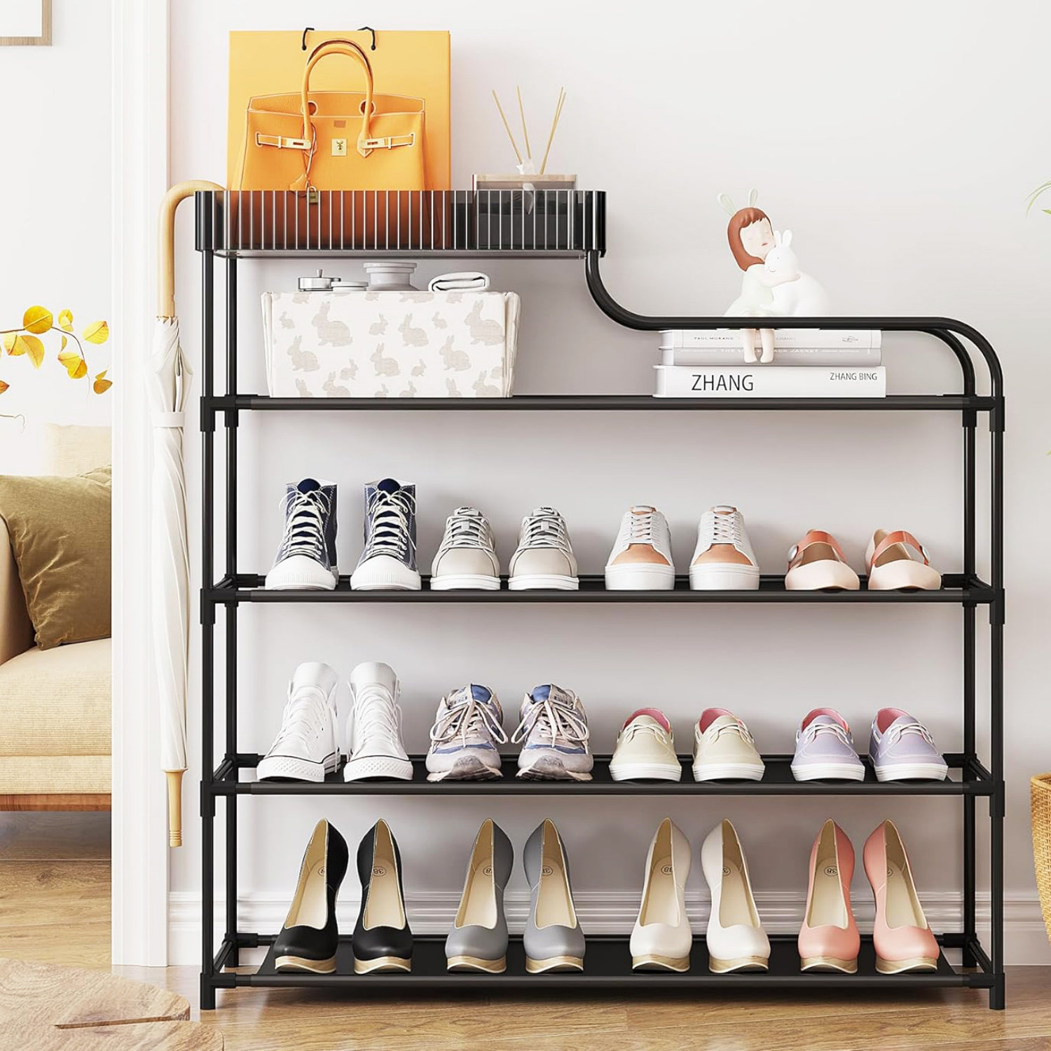 AKLOV 4-Tier Free Standing Shoe Rack with Storage Boxes | Wayfair