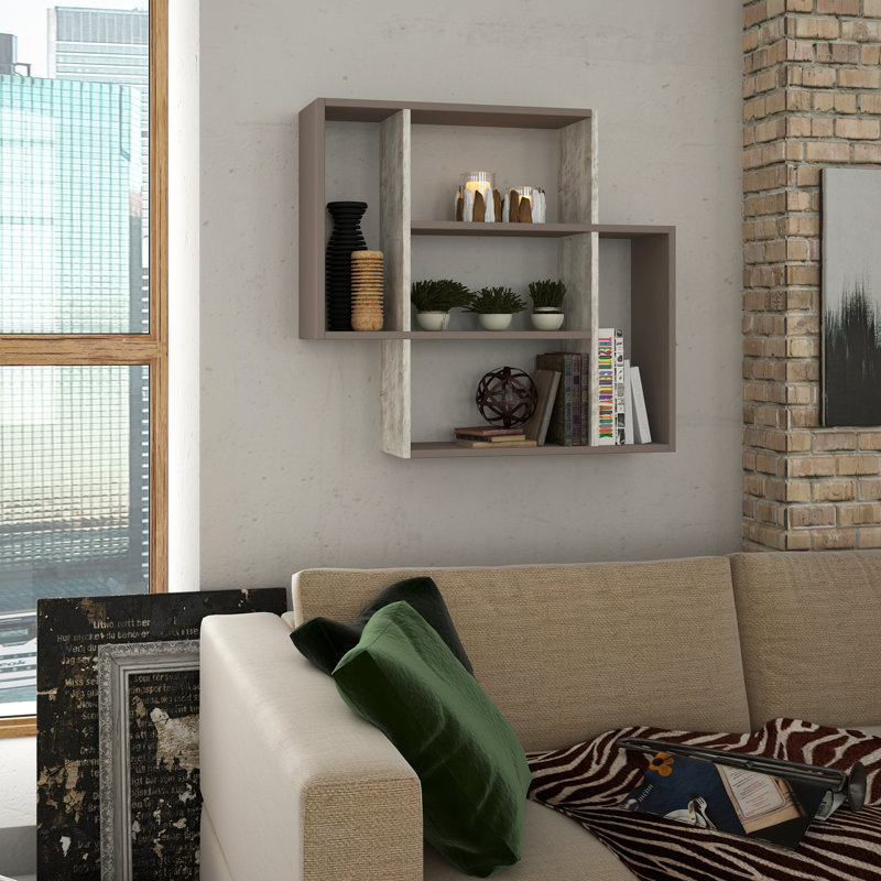 4 Piece Square Floating Shelf, Brown