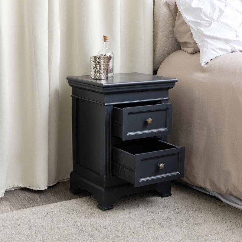 Two Drawer Bedside Table - Daventry Range, Black