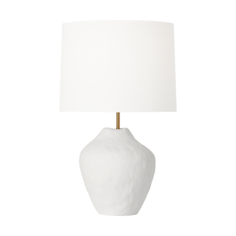 Lampe de table 1 lumière Hable Lombardo au fini céramique avec abat-jour en tissu de lin blanc, Blanc mat
