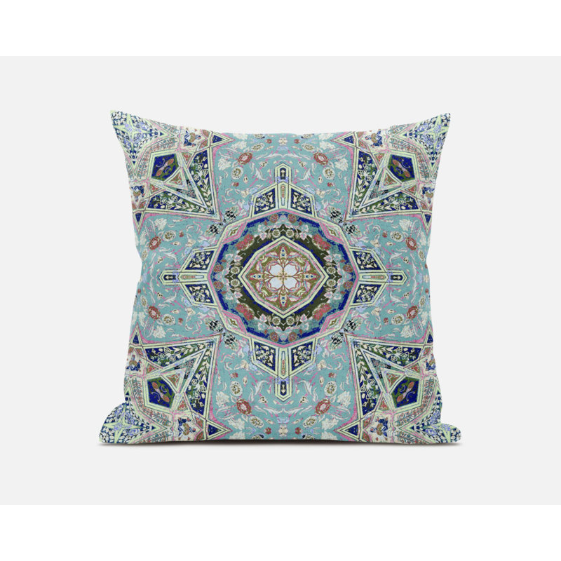 Coussin Buddha, Aqua / brun, 26 po x 26 po