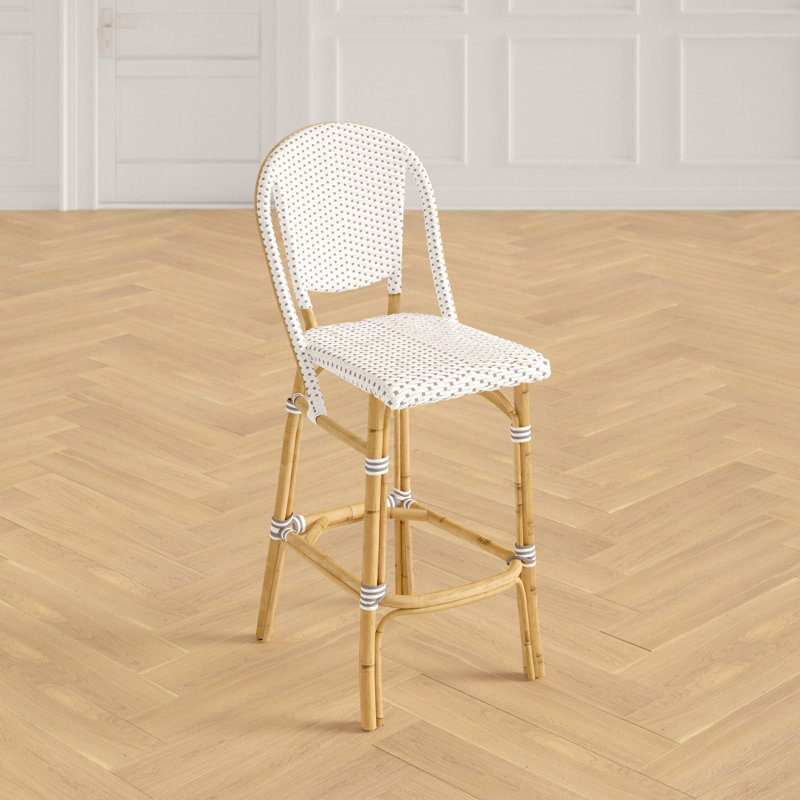 Popplestone Rattan Stool, White with Cappuccino Dots, Counter Stool (26.3" Seat Height)