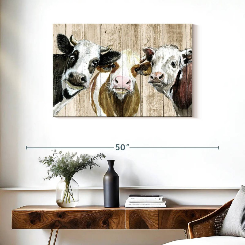 Brampt Curious Cows On Wood, 24" H x 36" W