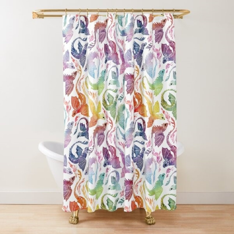 Rideaux de douche colorés Dragon, 71 x 71