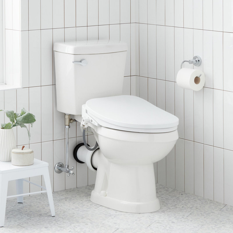White Two-Piece Elongated High-Efficiency Toilet with Bidet Seat
