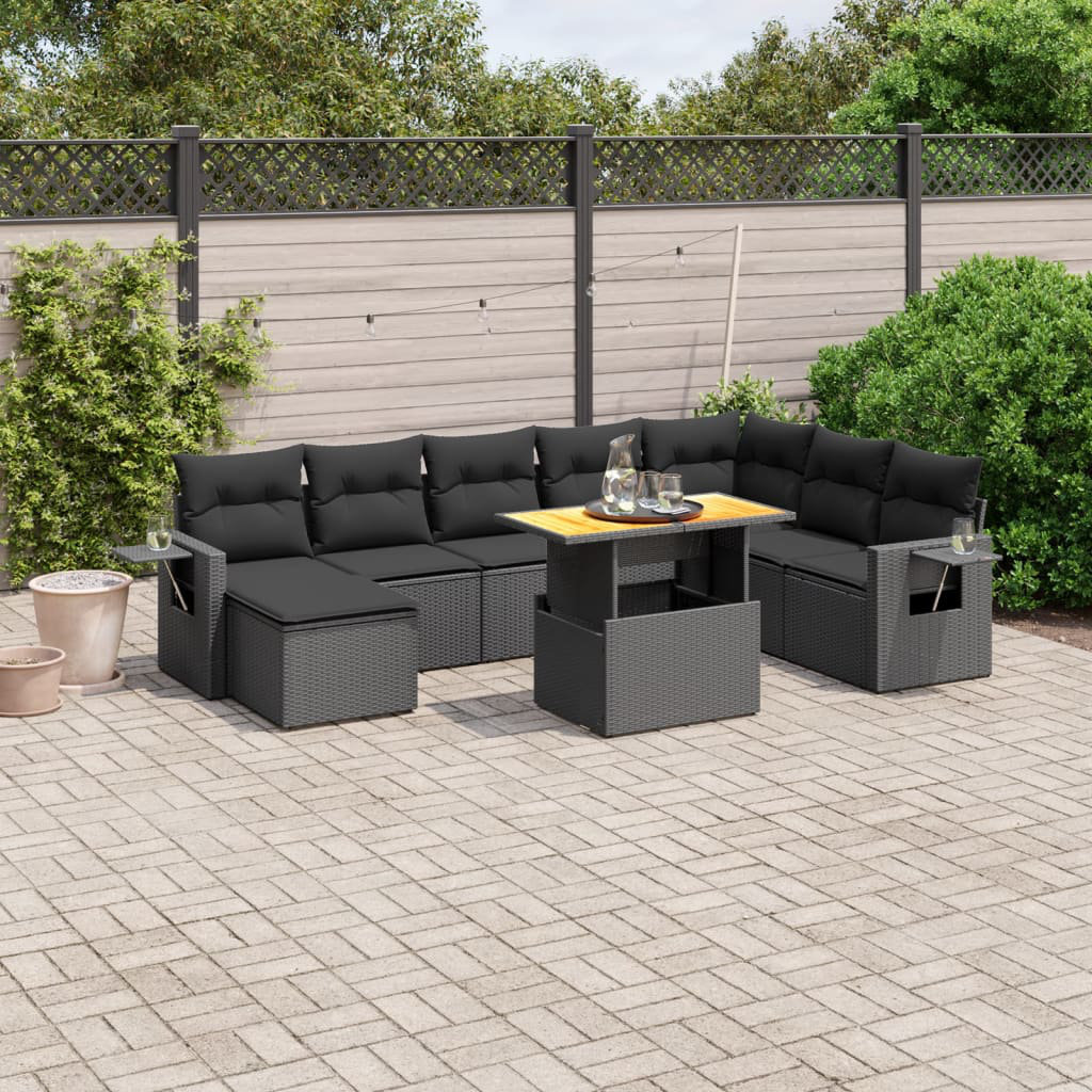 Vidaxl 9-Tlg. Garten-Sofagarnitur Mit Kissen Schwarz Polyrattan