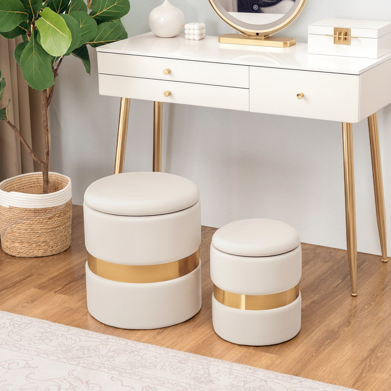 Ottoman with Cushion, Beige Velvet