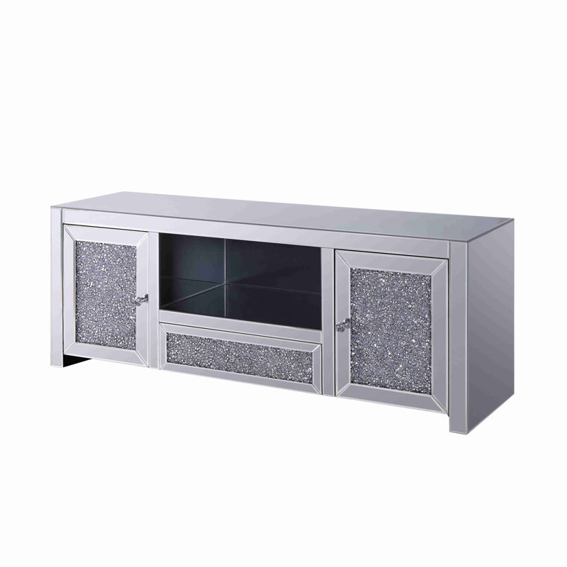 Meuble télé avec miroir et faux diamants (assemblé)