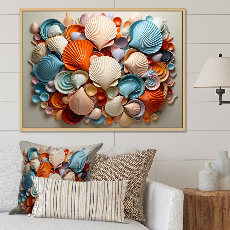 Coquillage sérénité en géométrie II - impression, Cadre naturel flottant, 16" H x 32" W