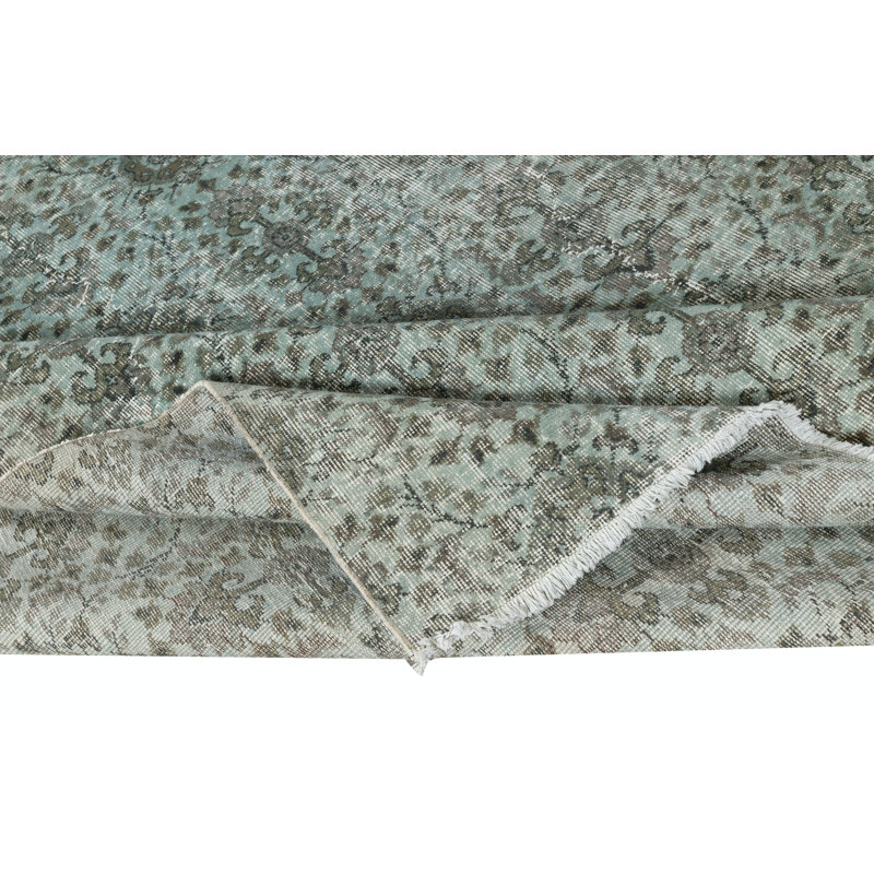 Tapis bleu clair en laine surteint 7 x 7,4 pi. Grand tapis moderne à motif floral