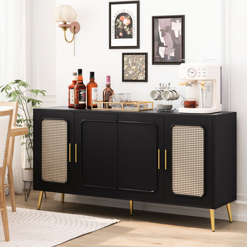 Armoire noire de 58,71 po à quatre portes. Élégante et spacieuse. Rangement spacieux. Fabriquée en plastique. Armoire noire rétro polyvalente de 58,71 po. Avec espace de rangement fonctionnel. Et pièces