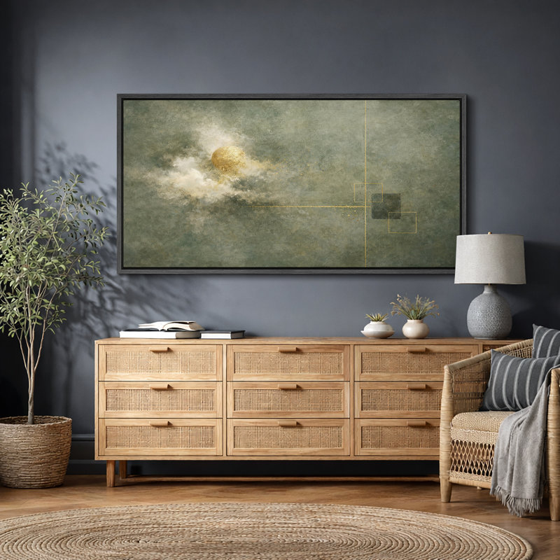 Abstrait vert doré, sphère abstraite, œuvre d'art moderne, images de chambre à coucher moderne, impression sur toile encadrée