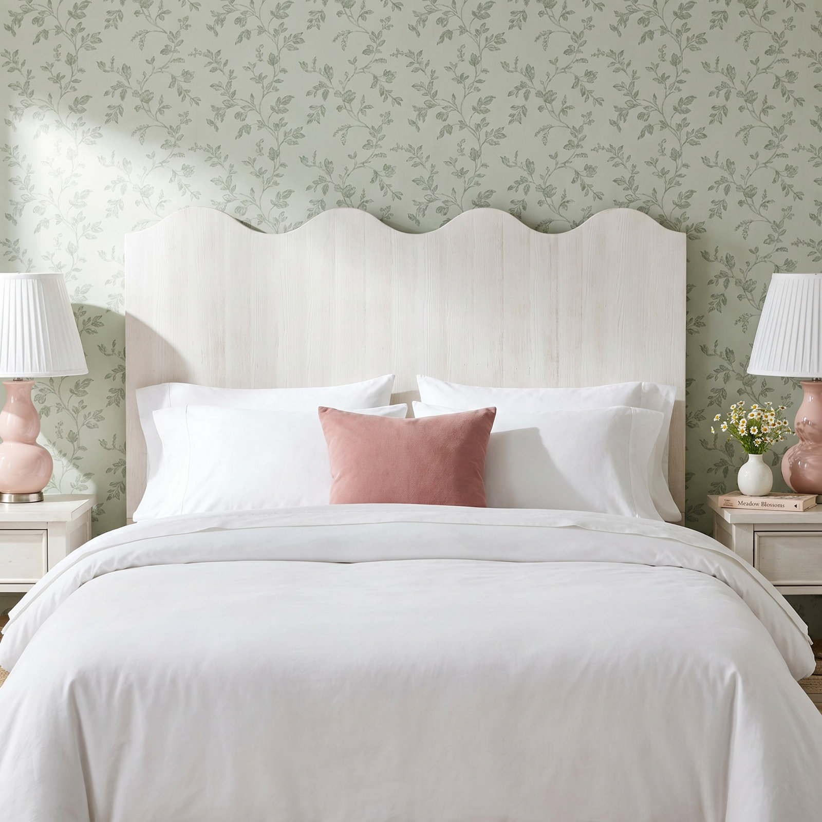 Rosalie Scalloped Headboard, Twin, Sky Blue