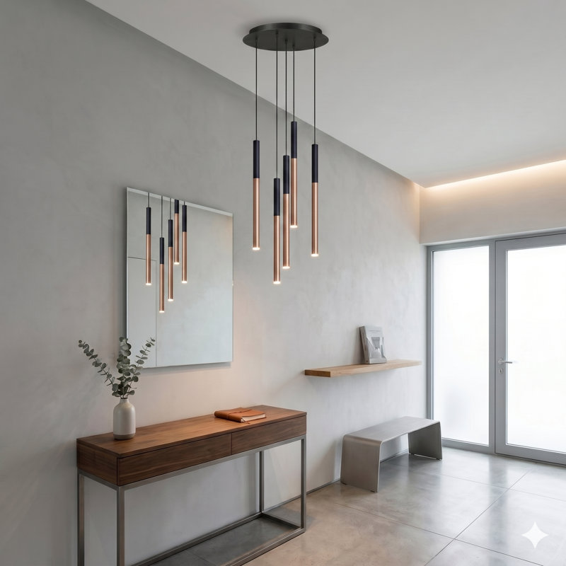 Baileyton 5 - Light Cluster Pendant, Black Top/Brushed Copper