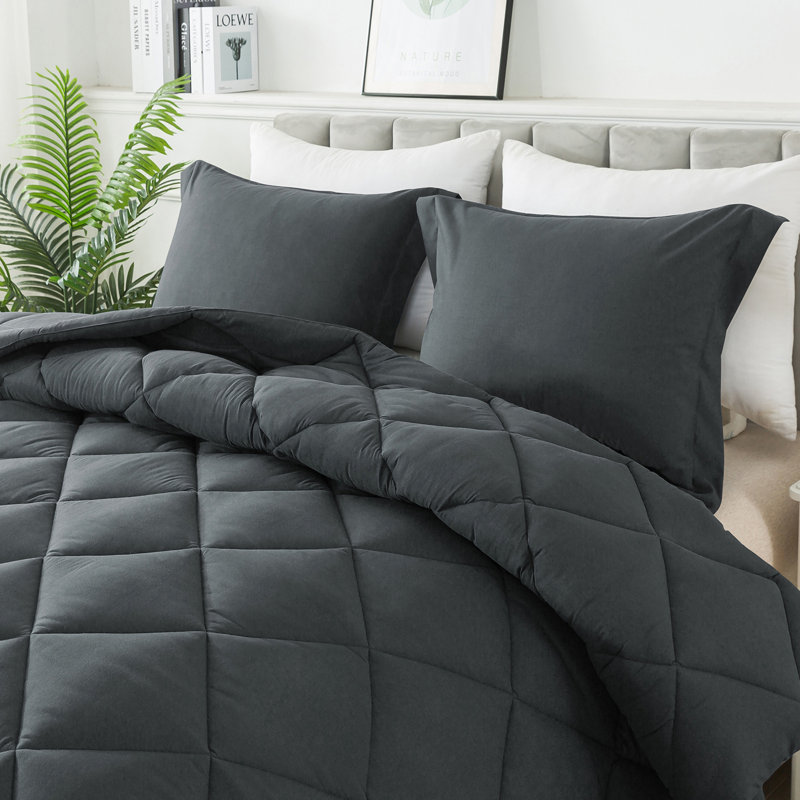 Diamond lattice three-piece Comforter Set, King Comforter + 2 King Shams, Dark Gray