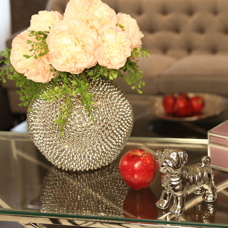 Vase de table en céramique Dugg, H 10 po x l 9,5 po x P 9,5 po, Argent argent