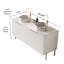 Meuble-lavabo autoportant de 60 po avec lavabo 60 po avec 4 portes, 2 lavabos ronds blancs en céramique avec motif en pierre et comptoir blanc Carrara, sans couleur de robinet-118774481