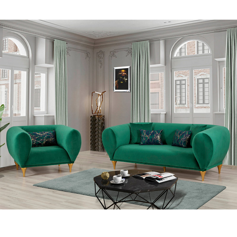 Ensemble de salon 2 pièces Markwart, 100 % coton vert