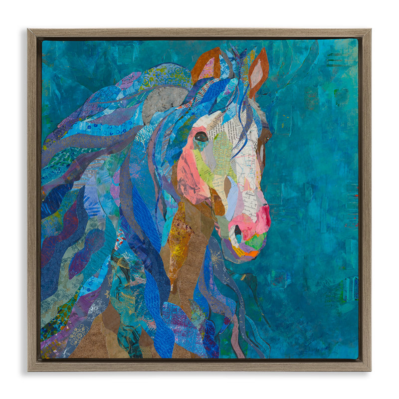 «Blue Collage Pegasus» par VioletDavenport, Cadre flottant orme Montalcino, H 18 po x l 18 po