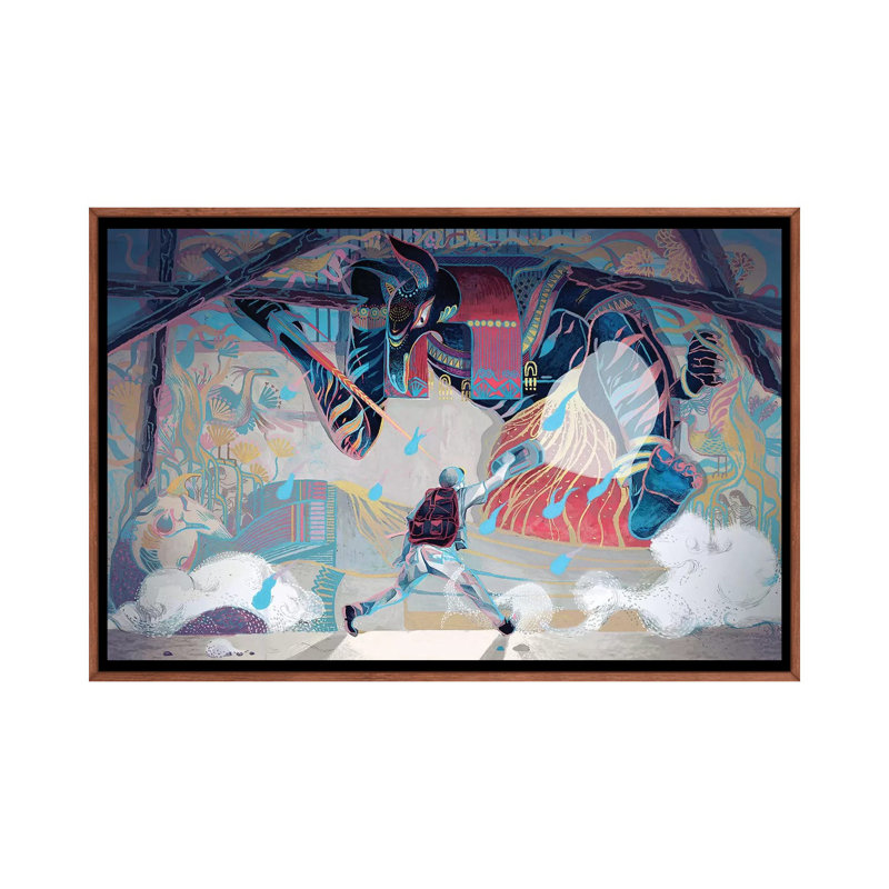 The Loneliest Whale In The World VII by Sija Hong - Painting on Canvas, 66.04 cm H x 45.72 cm W, Classic Brown Wood Framed