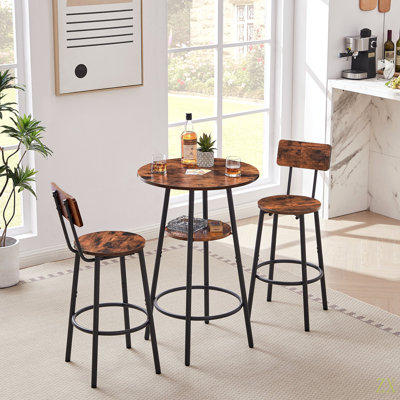 Round Bar Stool Set With Shelves, Stool With Backrest  23.6'' Dia X 35.4'' H