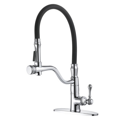 Pull Down Single Handle Kitchen Faucet with Gooseneck Silicone Hose and Solid Brass Design -  ABTIABGY, 16001CH