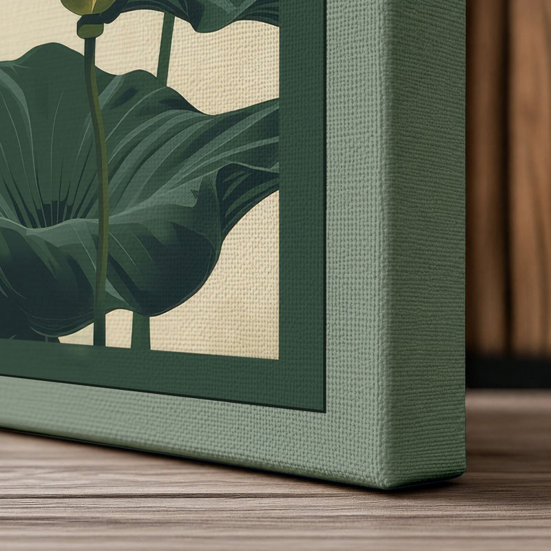Lotus Bloom Botanical - Wrapped Canvas, 18x12 - 45.7 x 30.5 cm, Sage Border