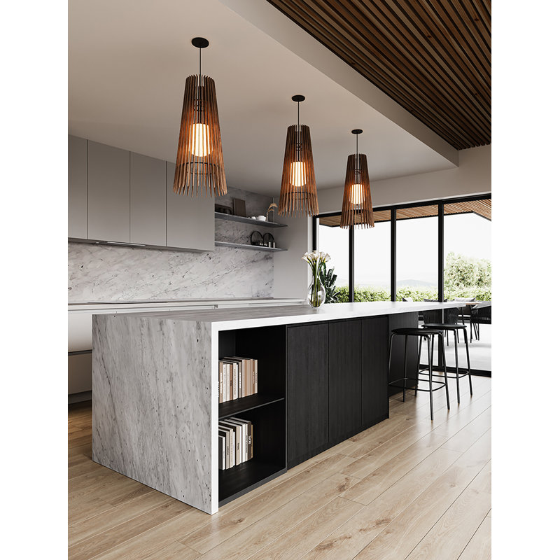 Luminaire suspendu DEL Lex Cone, Noir, Noyer, H 28 po x l 13,4 po x P 13,4 po