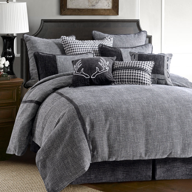 Hamilton Gray and Black Tweed Chenille 18x18 Throw Pillow