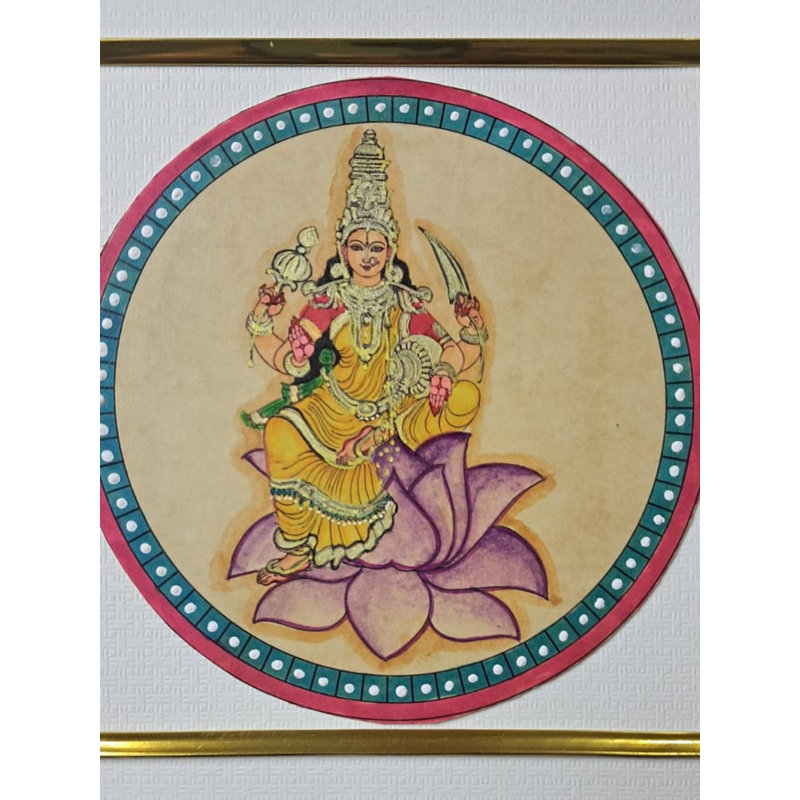 Déesse Dhan Lakshmi, peinture de style Ganjifa | Couleurs naturelles sur papier | Par Babita