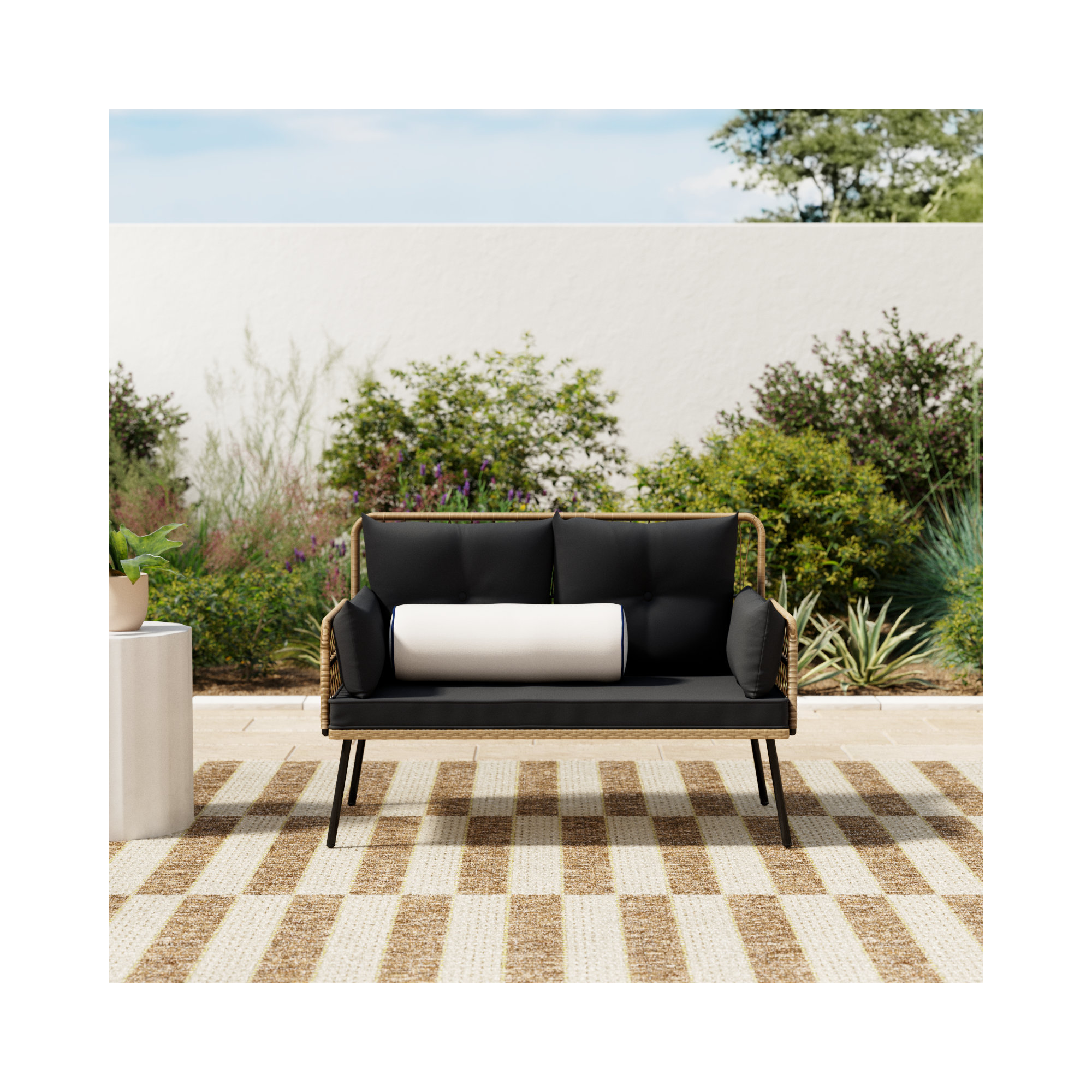 Belulah 44.9'' Wide Metal Loveseat with Cushions, Black