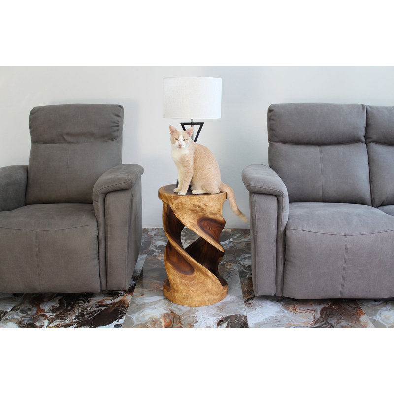  Tabouret rond en bois massif à double torsion - 14 x 14 x 23 po - Noyer
