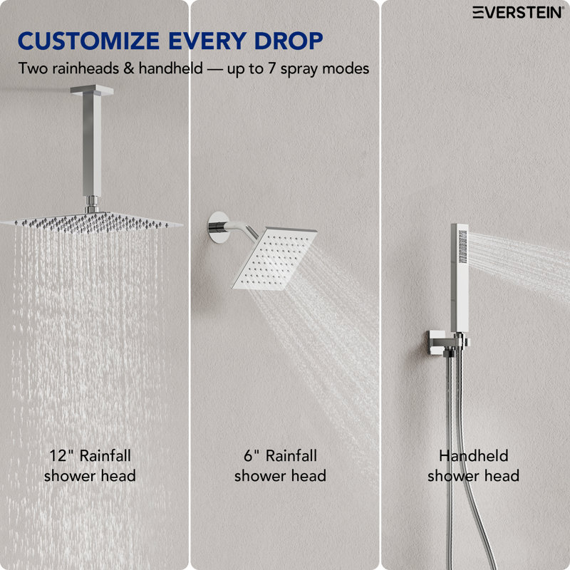 Ceiling Mount 12" High-Pressure Rainfall Shower Faucet, Dual Rainfall Shower Head System with Thermostatic Valve, Chrome