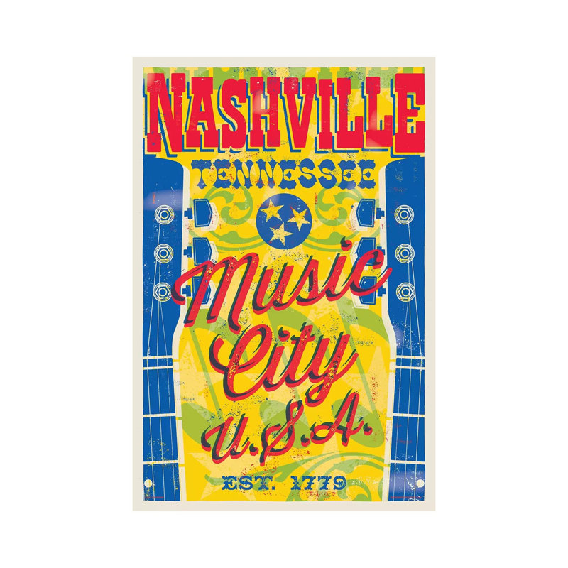 Nashville Music City U.S.A. 1 Piece Wall Art on Canvas, 45.72cm H x 30.48cm W x 1.91cm D, Wrapped Canvas