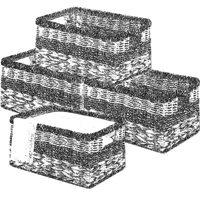 Paniers de rangement tissés naturels avec poignées, paquet de 4 cubes de rangement carrés en osier pour tablettes, chambre à coucher et rangement